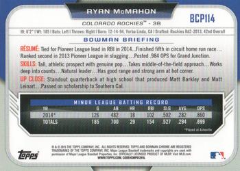2015 Bowman - Chrome Prospects #BCP114 Ryan McMahon Back
