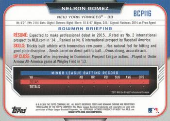 2015 Bowman - Chrome Prospects #BCP116 Nelson Gomez Back
