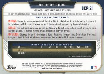 2015 Bowman - Chrome Prospects #BCP121 Gilbert Lara Back