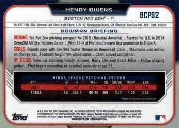 2015 Bowman - Chrome Prospects #BCP92 Henry Owens Back