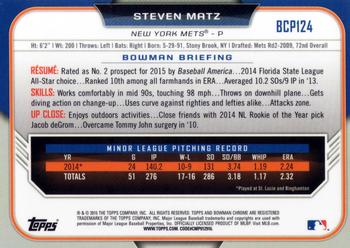 2015 Bowman - Chrome Prospects #BCP124 Steven Matz Back