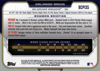 2015 Bowman - Chrome Prospects #BCP135 Orlando Arcia Back