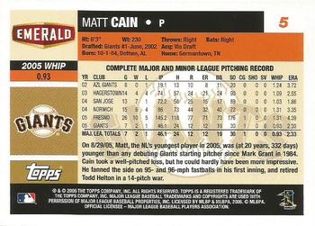 2006 Topps Emerald Nuts San Francisco Giants #5 Matt Cain Back