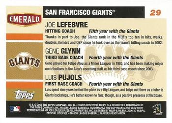 2006 Topps Emerald Nuts San Francisco Giants #29 Gene Glynn / Luis Pujols / Joe Lefebvre Back
