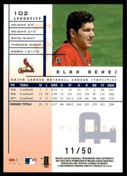 1998 Leaf Rookies & Stars - Longevity #102 Alan Benes Back