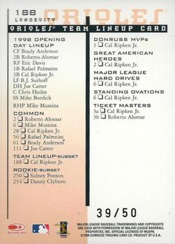 1998 Leaf Rookies & Stars - Longevity #188 Cal Ripken Jr. Back