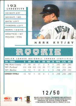 1998 Leaf Rookies & Stars - Longevity #193 Mark Kotsay Back