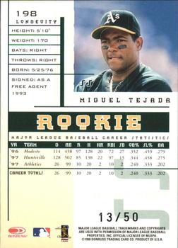1998 Leaf Rookies & Stars - Longevity #198 Miguel Tejada Back