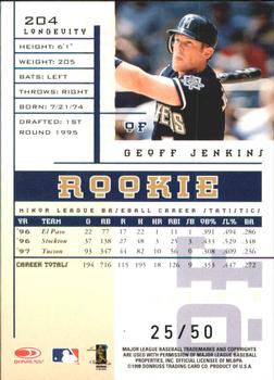 1998 Leaf Rookies & Stars - Longevity #204 Geoff Jenkins Back
