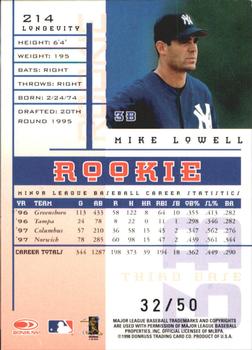 1998 Leaf Rookies & Stars - Longevity #214 Mike Lowell Back