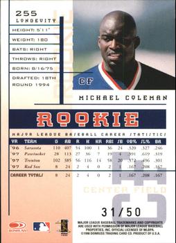 1998 Leaf Rookies & Stars - Longevity #255 Michael Coleman Back