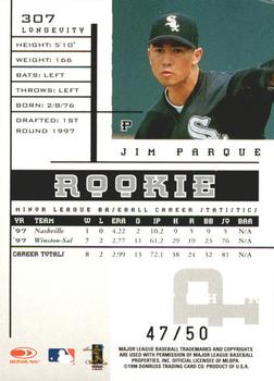 1998 Leaf Rookies & Stars - Longevity #307 Jim Parque Back