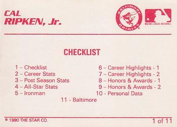 1990 Star Cal Ripken Jr. #1 Cal Ripken, Jr. Back