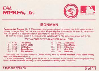 1990 Star Cal Ripken Jr. #5 Cal Ripken, Jr. Back