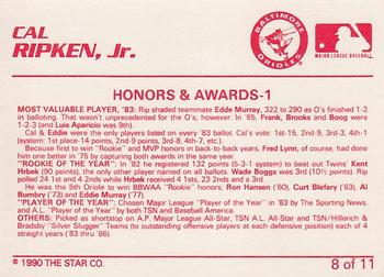 1990 Star Cal Ripken Jr. #8 Cal Ripken, Jr. Back