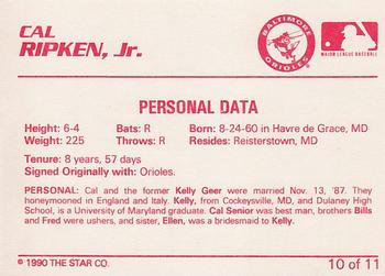 1990 Star Cal Ripken Jr. #10 Cal Ripken, Jr. Back