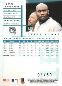 1998 Leaf Rookies & Stars - Longevity Holographic #128 Cliff Floyd Back
