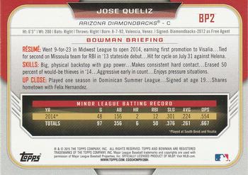 2015 Bowman - Prospects Yellow #BP2 Jose Queliz Back