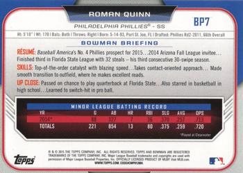 2015 Bowman - Prospects Yellow #BP7 Roman Quinn Back