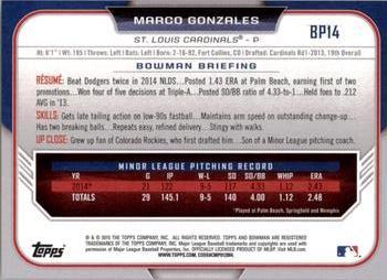 2015 Bowman - Prospects Yellow #BP14 Marco Gonzales Back