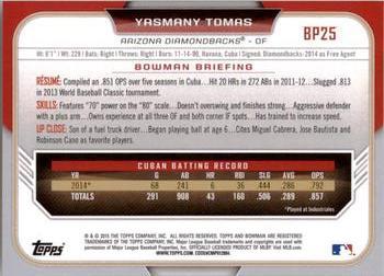 2015 Bowman - Prospects Yellow #BP25 Yasmany Tomas Back