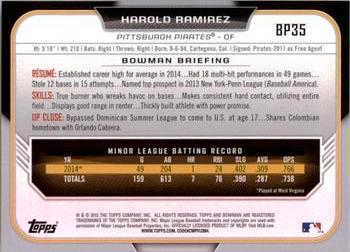 2015 Bowman - Prospects Yellow #BP35 Harold Ramirez Back