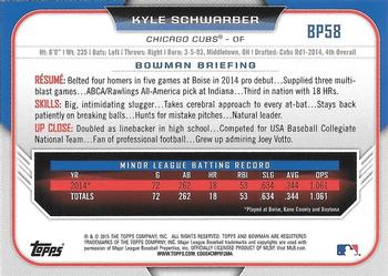 2015 Bowman - Prospects Yellow #BP58 Kyle Schwarber Back