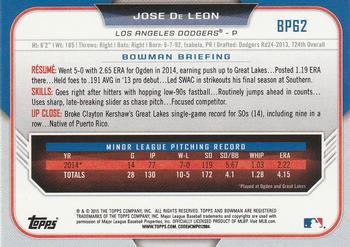 2015 Bowman - Prospects Yellow #BP62 Jose De Leon Back