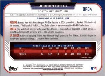 2015 Bowman - Prospects Yellow #BP64 Jordan Betts Back