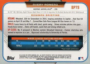 2015 Bowman - Prospects Yellow #BP79 Avery Romero Back
