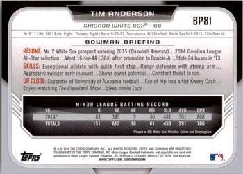 2015 Bowman - Prospects Yellow #BP81 Tim Anderson Back
