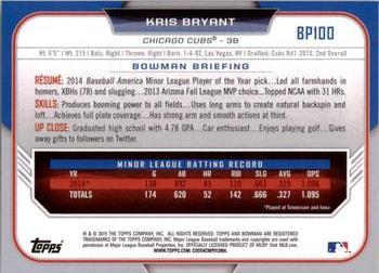 2015 Bowman - Prospects Yellow #BP100 Kris Bryant Back