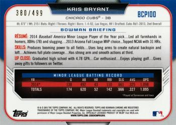 2015 Bowman - Chrome Prospects Refractors #BCP100 Kris Bryant Back