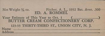 1933 Butter Cream (R306) #NNO Ed Rommel Back