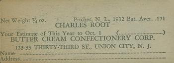 1933 Butter Cream (R306) #NNO Charlie Root Back