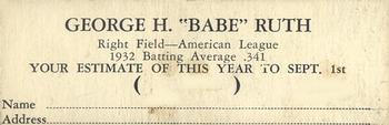 1933 Butter Cream (R306) #NNO Babe Ruth Back