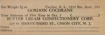 1933 Butter Cream (R306) #NNO Gordon Cochrane Back