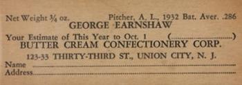 1933 Butter Cream (R306) #NNO George Earnshaw Back