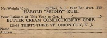 1933 Butter Cream (R306) #NNO Muddy Ruel Back