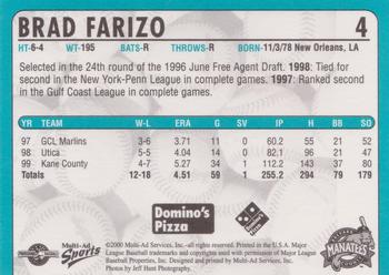 2000 Multi-Ad Brevard County Manatees #4 Brad Farizo Back