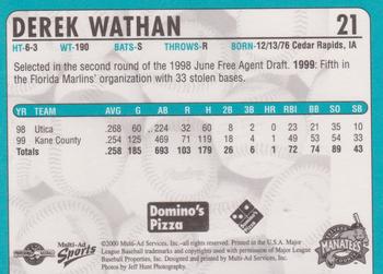 2000 Multi-Ad Brevard County Manatees #21 Derek Wathan Back