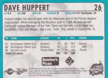 2000 Multi-Ad Brevard County Manatees #26 Dave Huppert Back