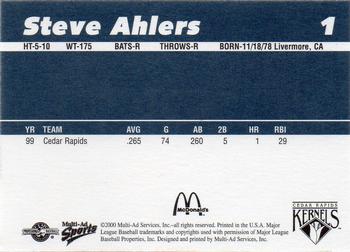 2000 Multi-Ad Cedar Rapids Kernels #1 Steve Ahlers Back