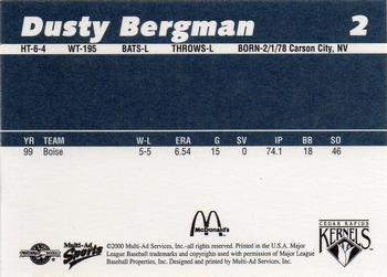 2000 Multi-Ad Cedar Rapids Kernels #2 Dusty Bergman Back