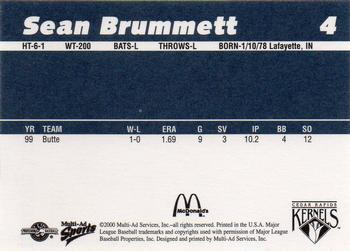2000 Multi-Ad Cedar Rapids Kernels #4 Sean Brummett Back