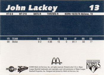 2000 Multi-Ad Cedar Rapids Kernels #13 John Lackey Back