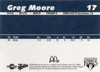 2000 Multi-Ad Cedar Rapids Kernels #17 Greg Moore Back