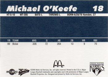 2000 Multi-Ad Cedar Rapids Kernels #18 Michael O'Keefe Back