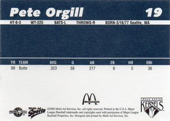 2000 Multi-Ad Cedar Rapids Kernels #19 Pete Orgill Back