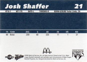 2000 Multi-Ad Cedar Rapids Kernels #21 Josh Shaffer Back